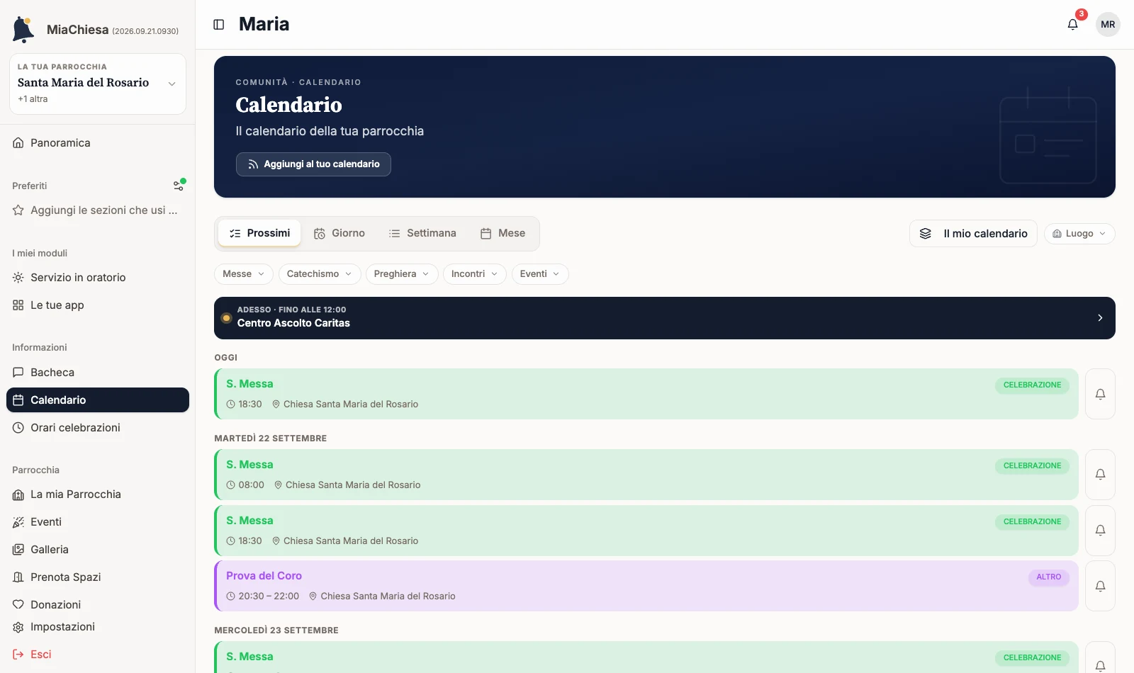 Calendario dei fedeli con il comando Aggiungi al tuo calendario