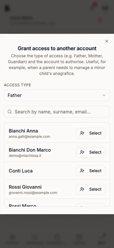 Grant access to another account dialog with Access type