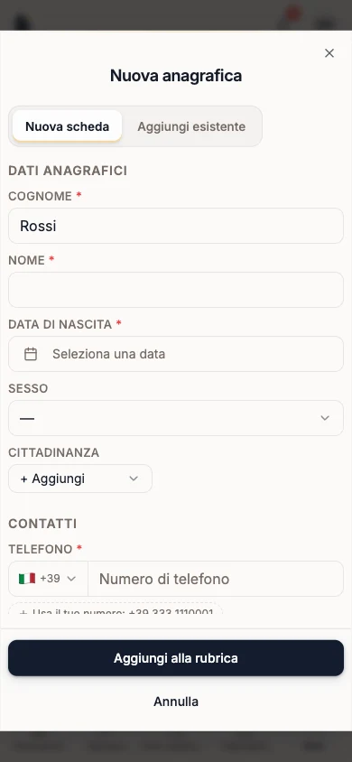 Finestra Nuova anagrafica per il familiare
