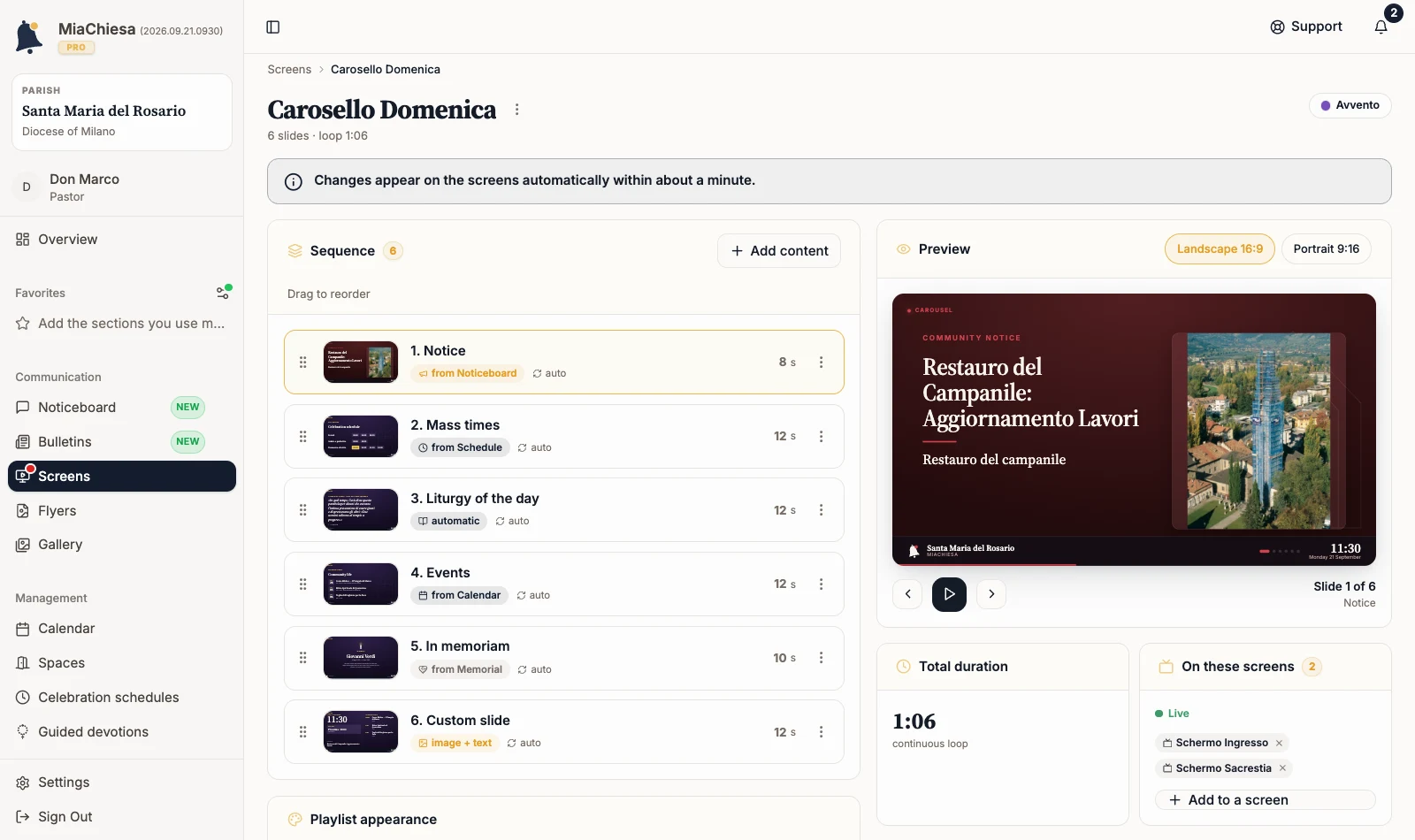 Carosello Domenica playlist builder