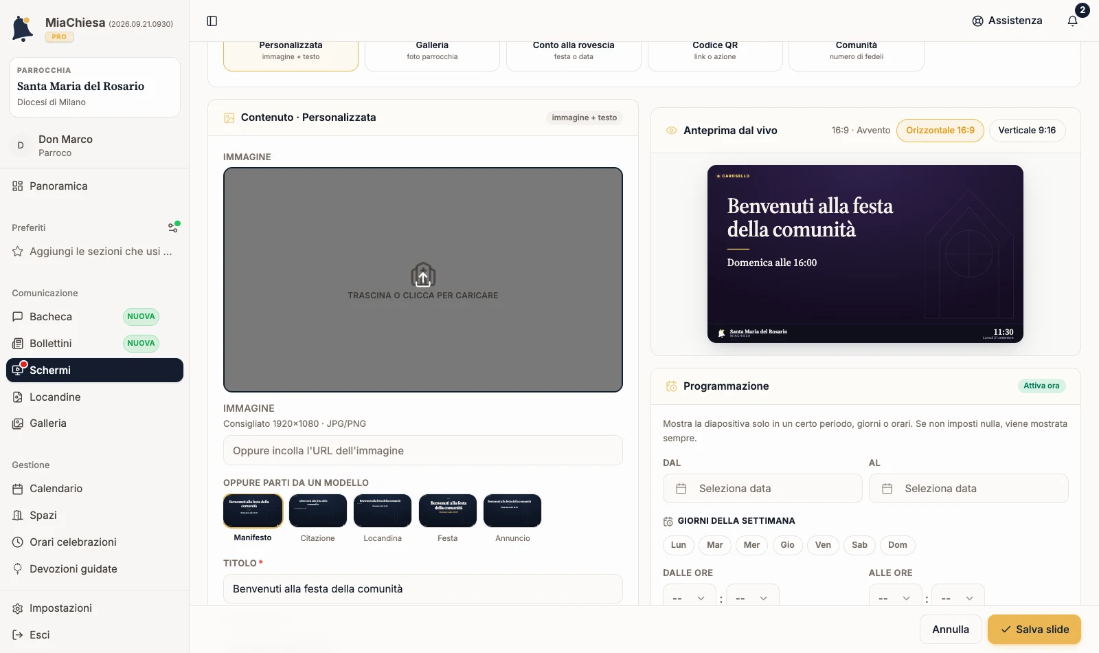 Titolo e sottotitolo compilati nella nuova slide