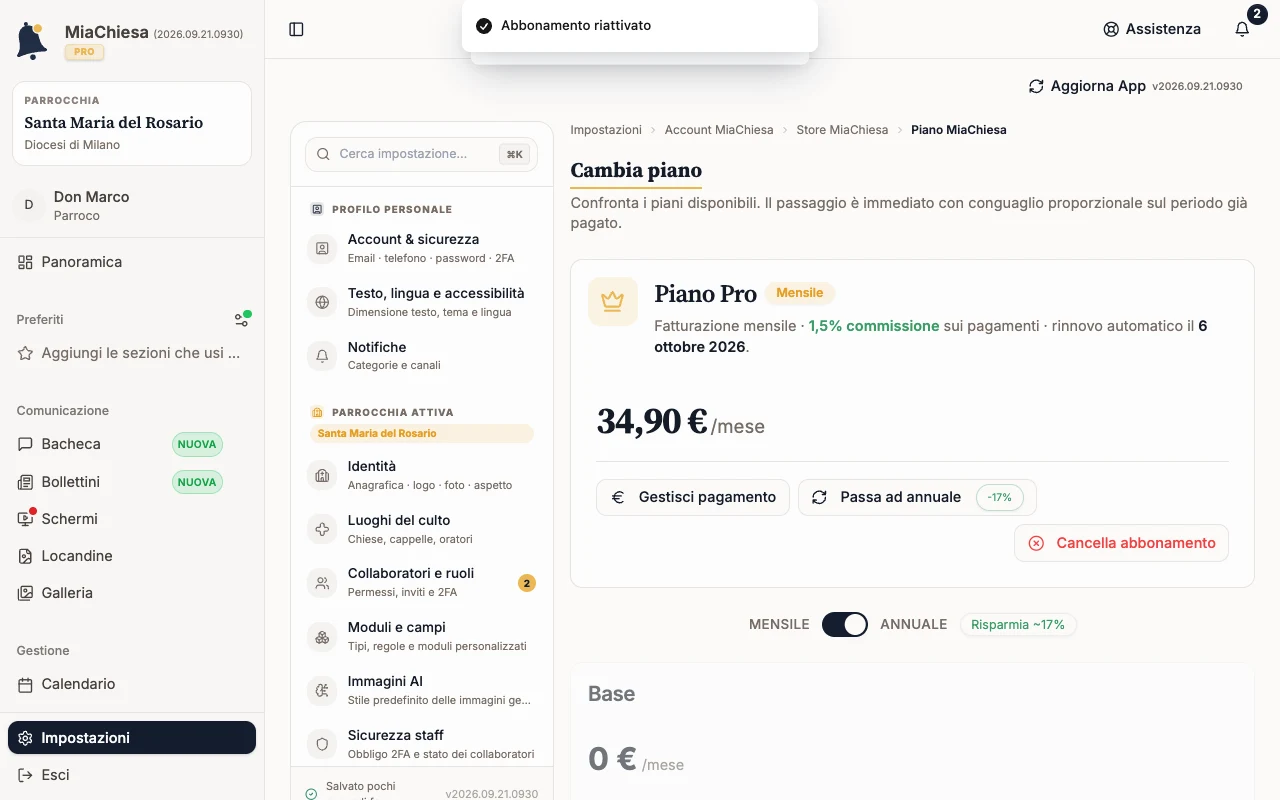 Messaggio Abbonamento riattivato