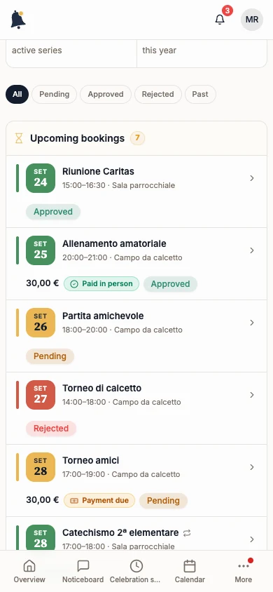 My bookings with a pending request