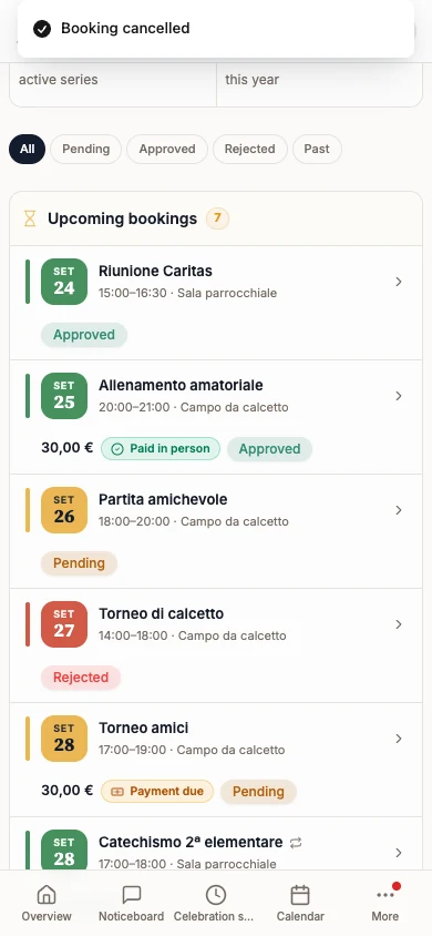 My bookings after the cancellation