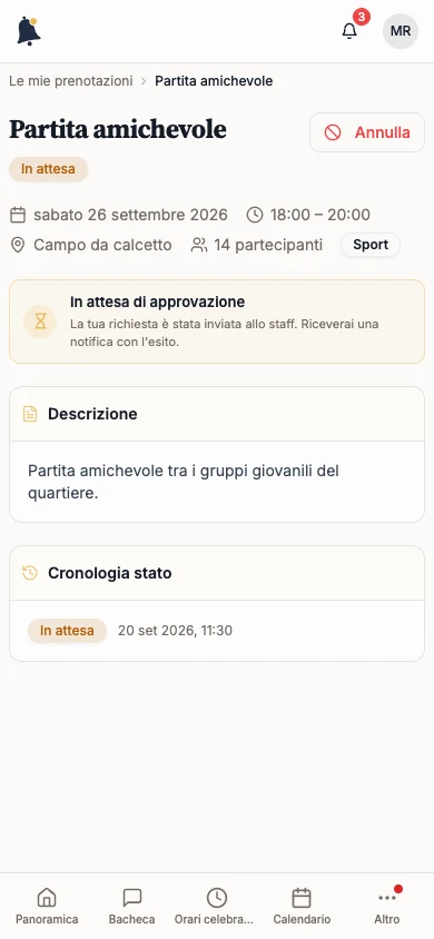 Prenotazione in attesa con il pulsante Annulla