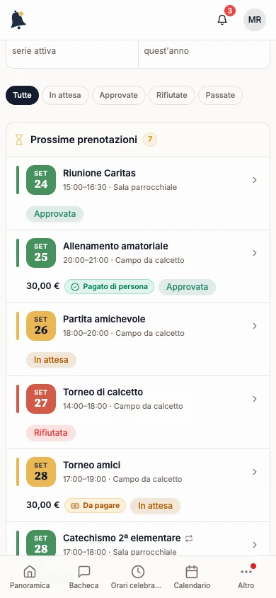 Le mie prenotazioni con una richiesta in attesa