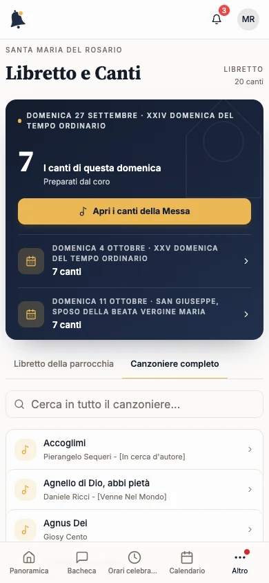 Canzoniere completo nell’app fedeli