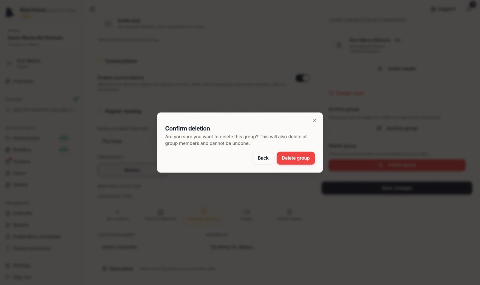 Confirm deletion dialog with Delete group