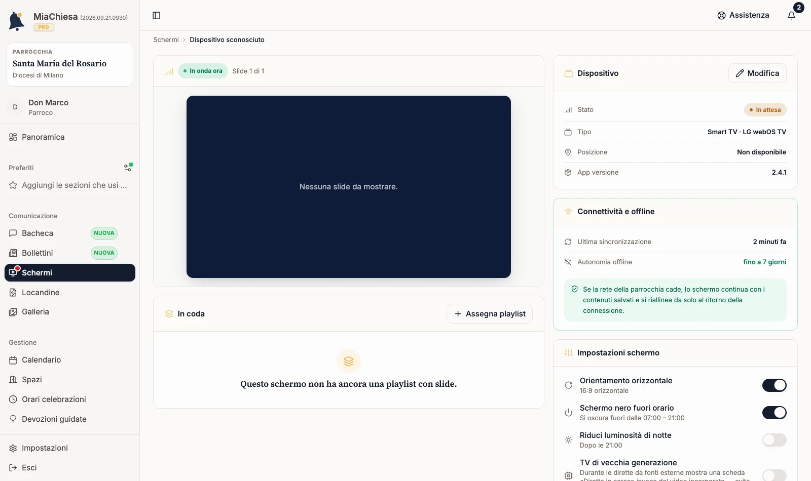 Dettaglio del dispositivo senza playlist
