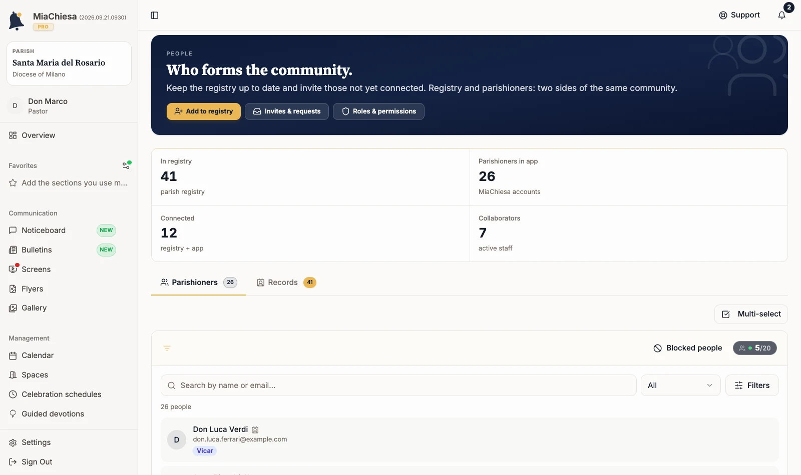 People page listing accounts