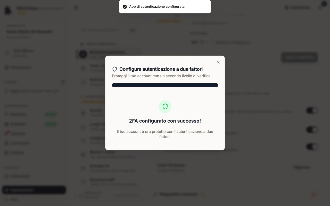 Messaggio 2FA configurato con successo!