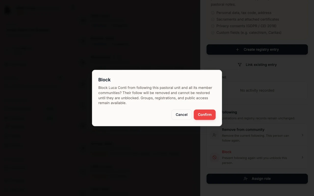 Block confirmation with Cancel and Confirm buttons