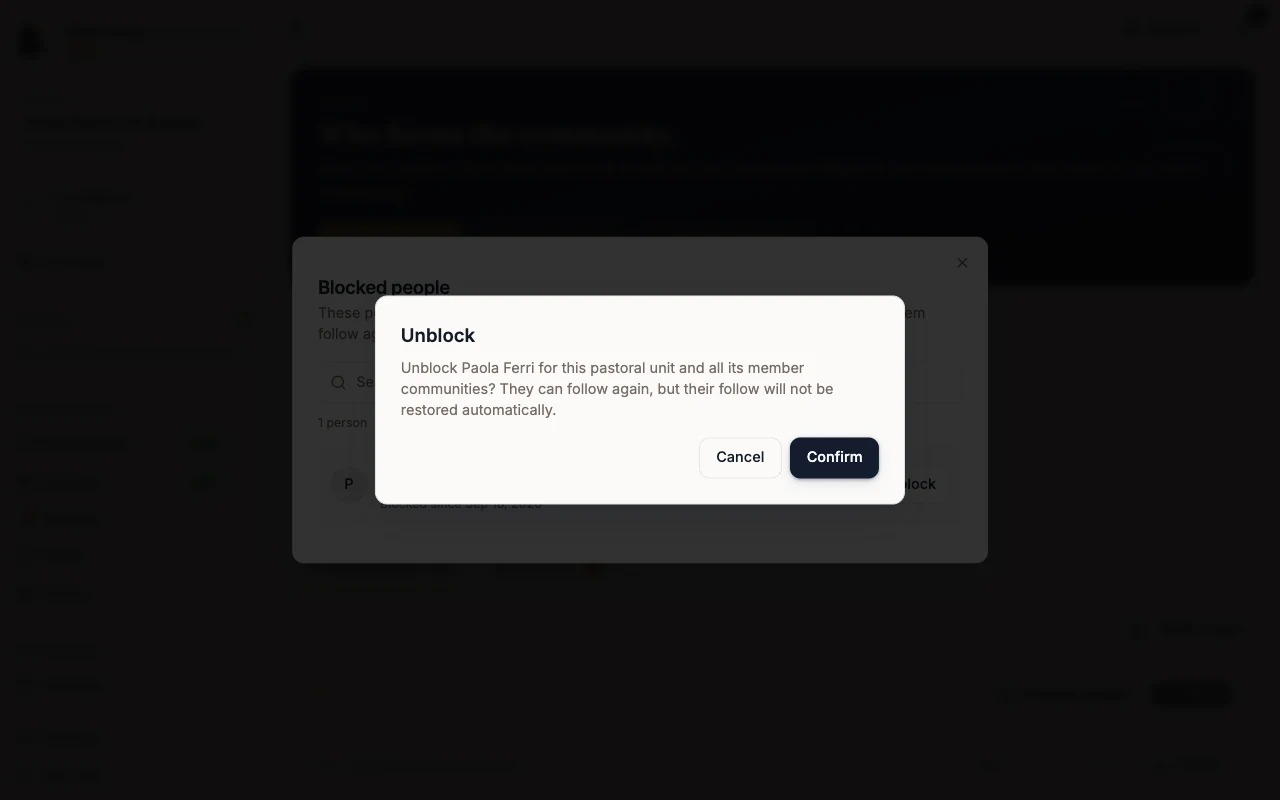 Unblock confirmation over the Blocked people list