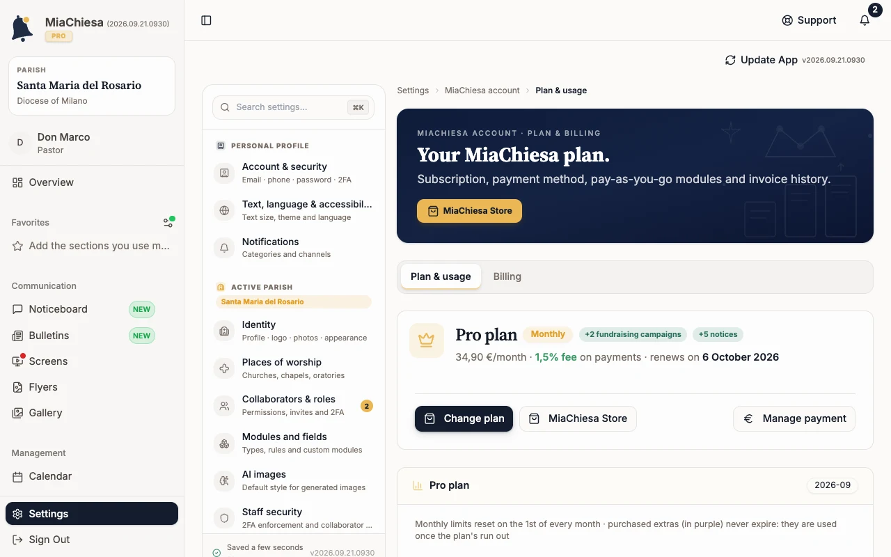 Plan & usage with the Pro plan card and the Change plan command