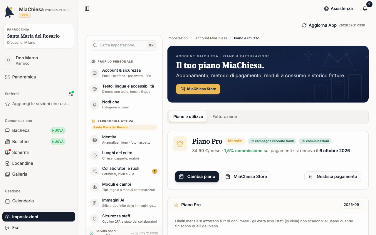 Piano e utilizzo con la scheda Piano Pro e il comando Cambia piano