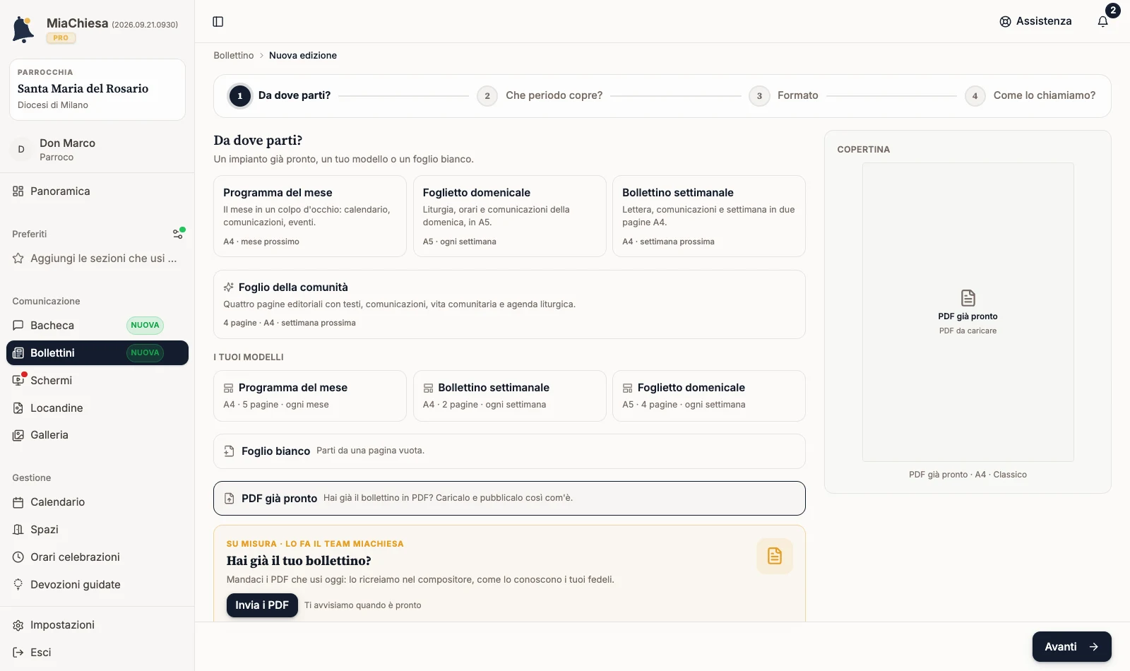 Scelta PDF già pronto selezionata, prima di creare l’edizione