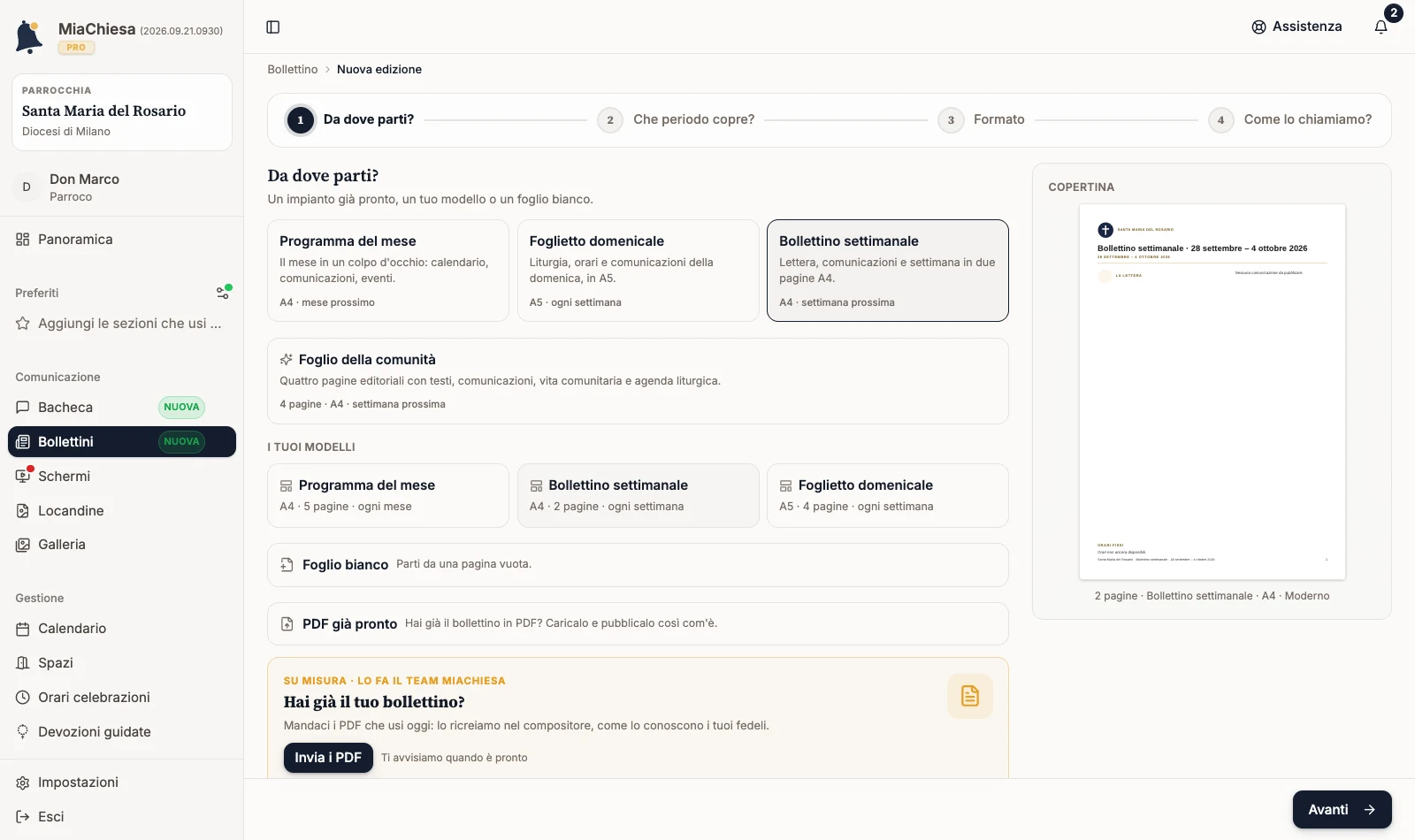 Scelta PDF già pronto nel primo passo della nuova edizione