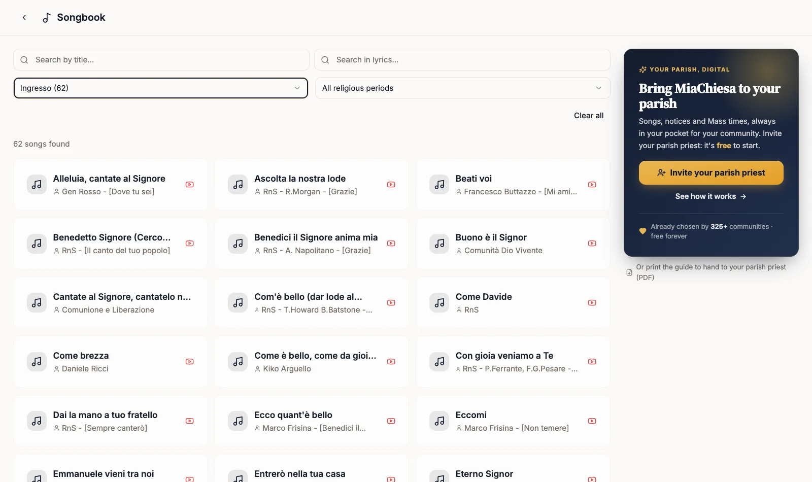 Songbook filtered by Ingresso