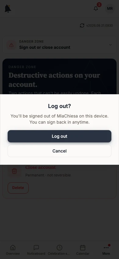 Log out? confirmation with the Log out button