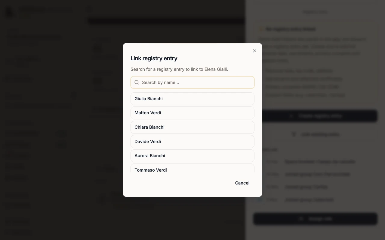 Link registry entry dialog with the search