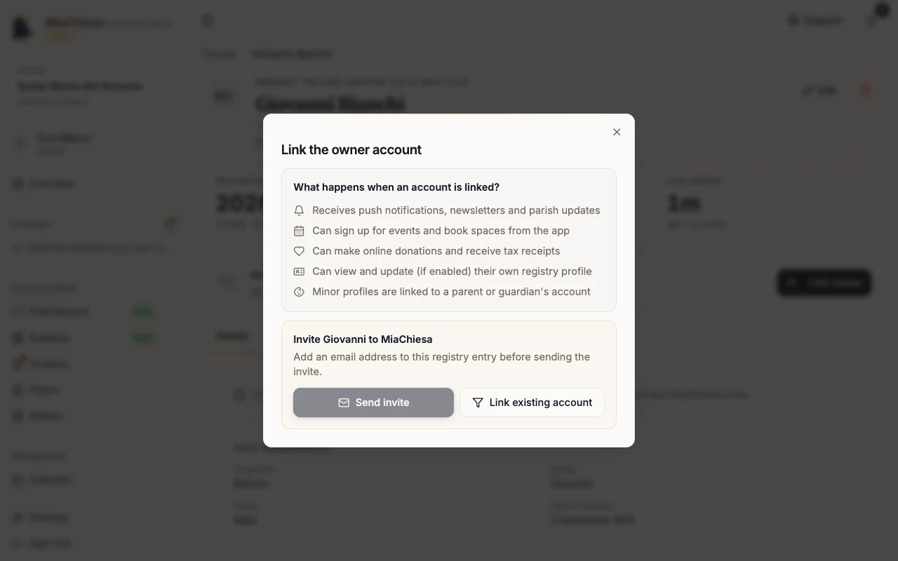 Link the owner account dialog with Link existing account