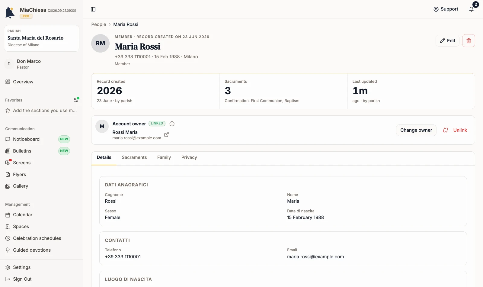 Directory record for Maria Rossi