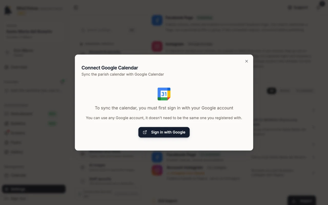 Connect Google Calendar dialog