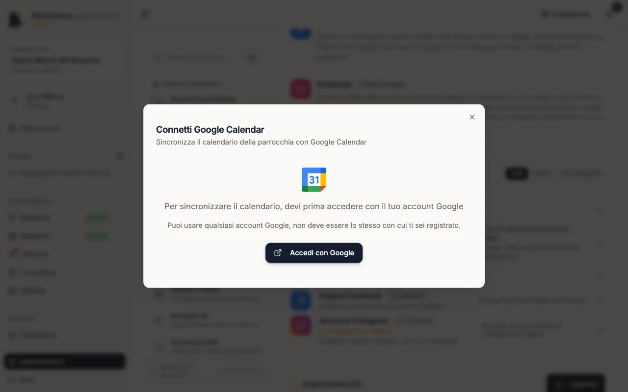 Finestra Connetti Google Calendar