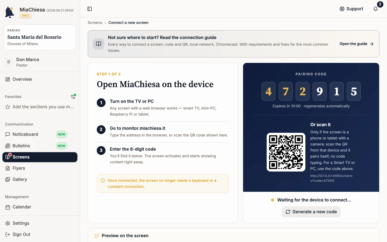 New pairing code and QR code waiting for the device