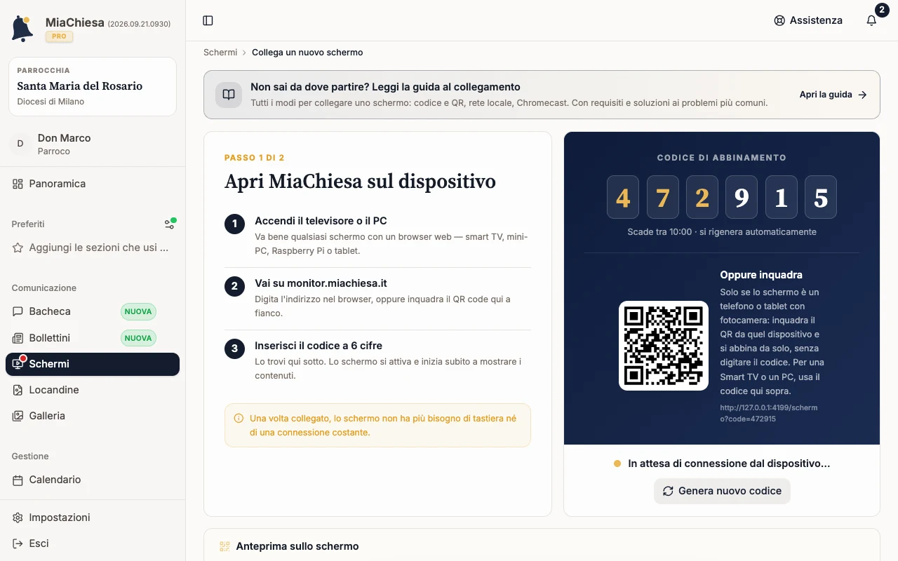 Nuovo codice di abbinamento con QR in attesa del dispositivo