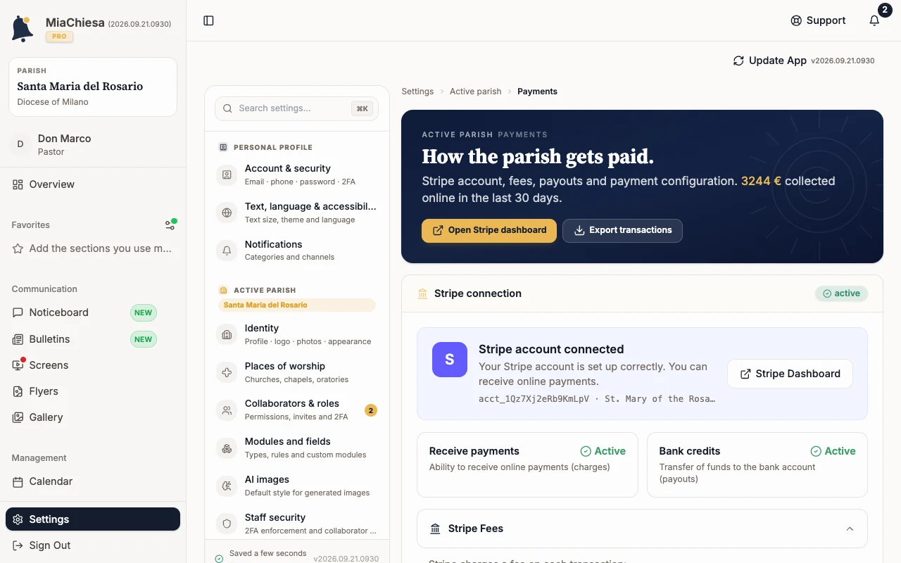 Stripe connection card with Stripe account connected