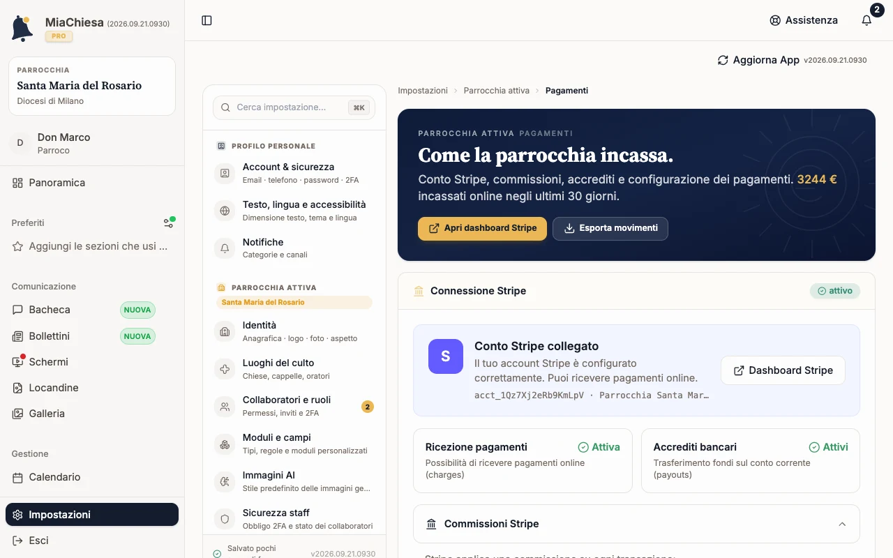Scheda Connessione Stripe con Conto Stripe collegato