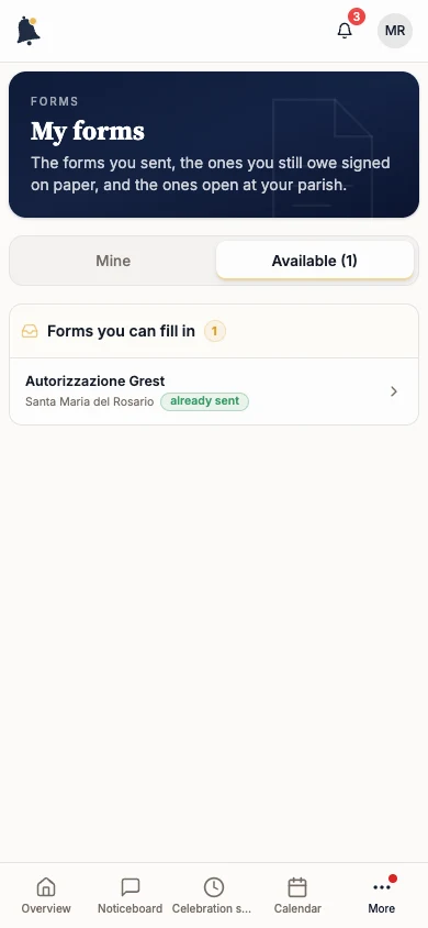 Forms you can fill in list with Autorizzazione Grest already sent