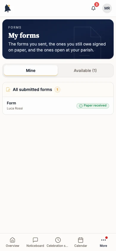 My forms page with the Mine and Available tabs