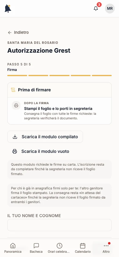 Passo Firma con il pulsante Scarica il modulo compilato