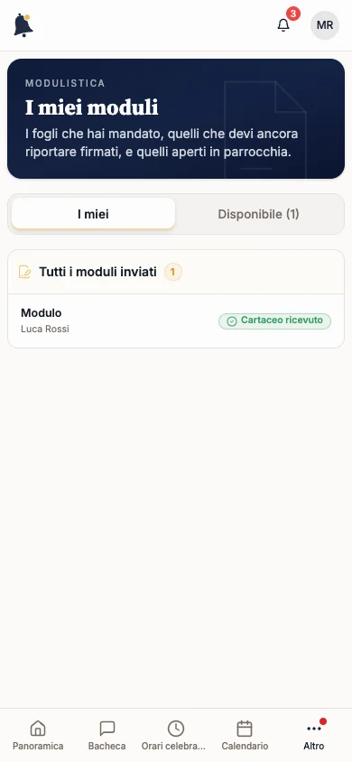 Pagina I miei moduli con le schede I miei e Disponibile (1)