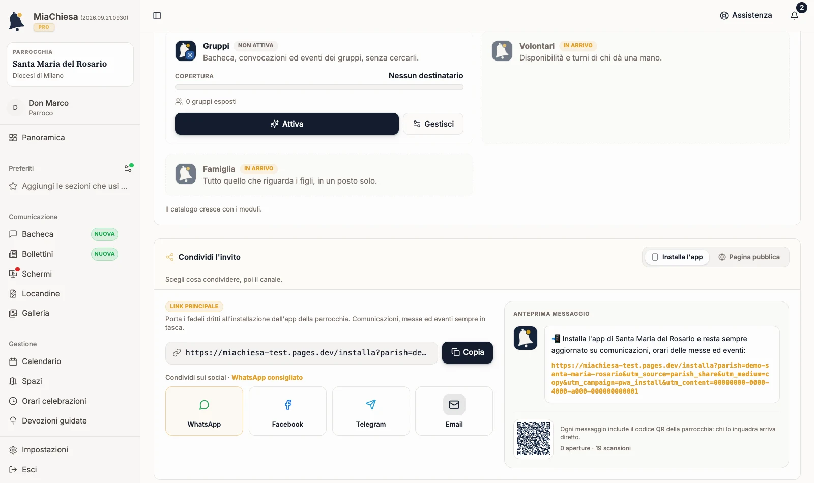 Riquadro di condivisione con il link di installazione selezionato