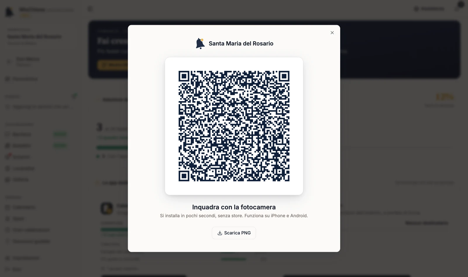 Dialogo con nome della comunità e QR di installazione