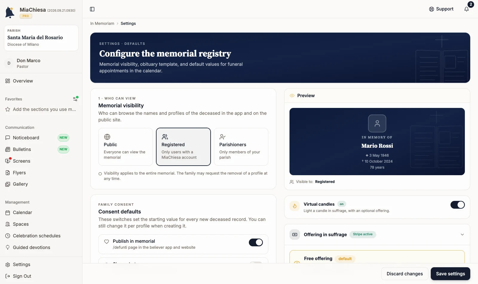 Registered selected and the Save settings button enabled