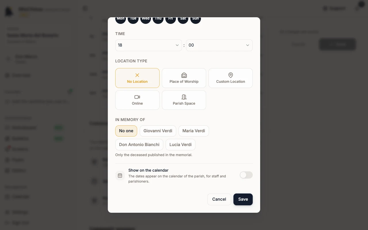 New gathering window with Show on the calendar