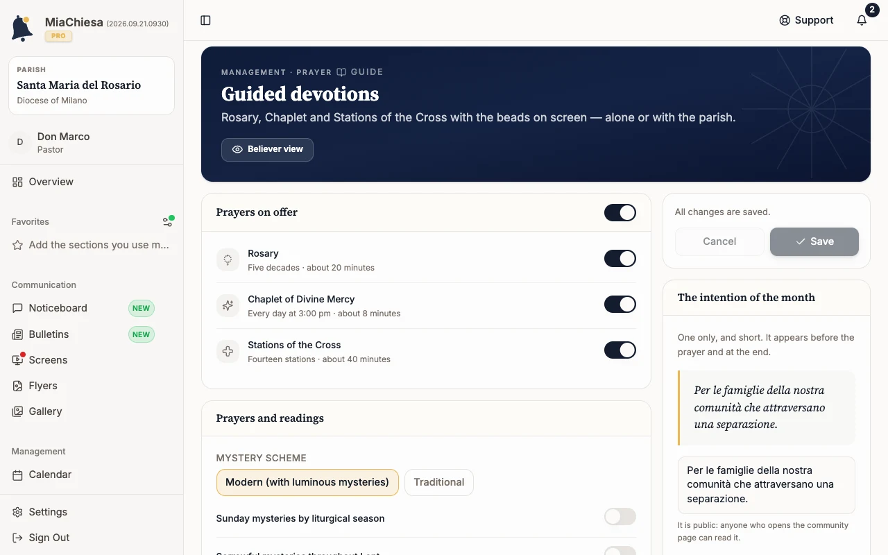 Guided devotions page with Prayers on offer