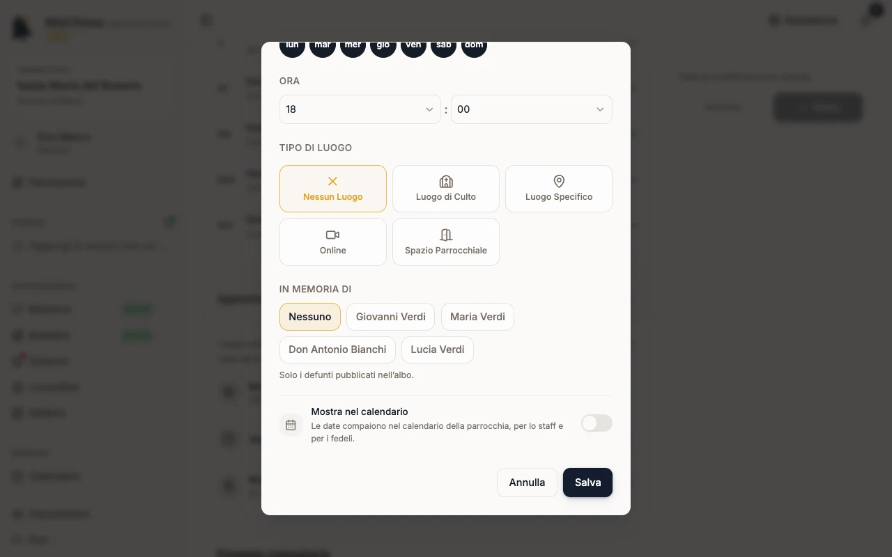 Finestra Nuovo appuntamento con Mostra nel calendario