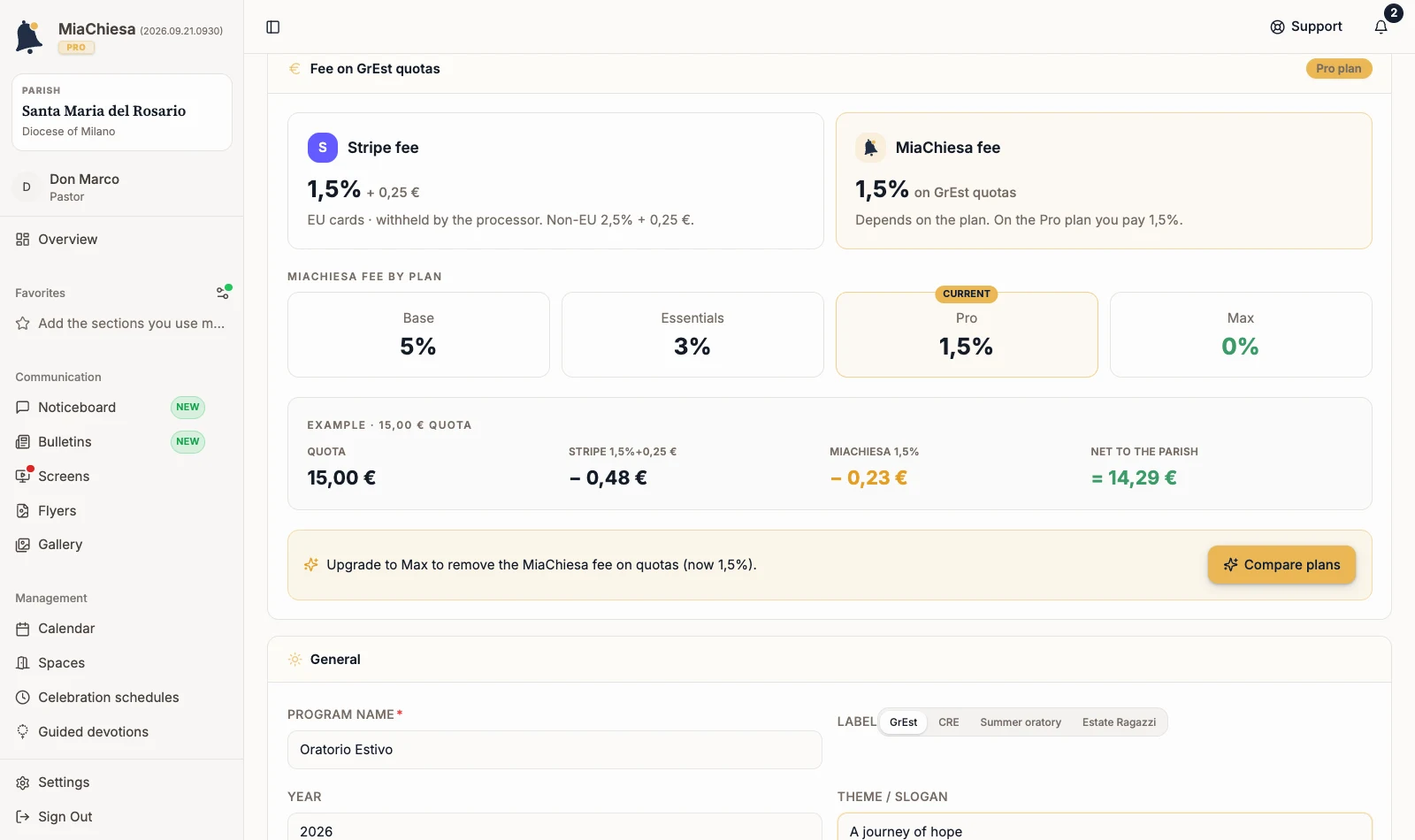 General settings with a changed theme