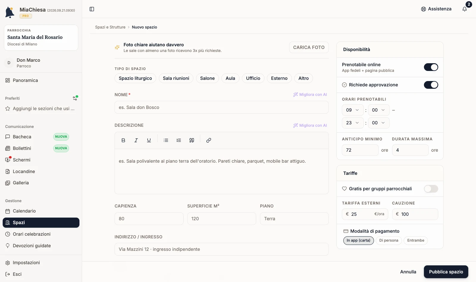 Tariffe compilate, gruppi non gratuiti e pagamento Di persona