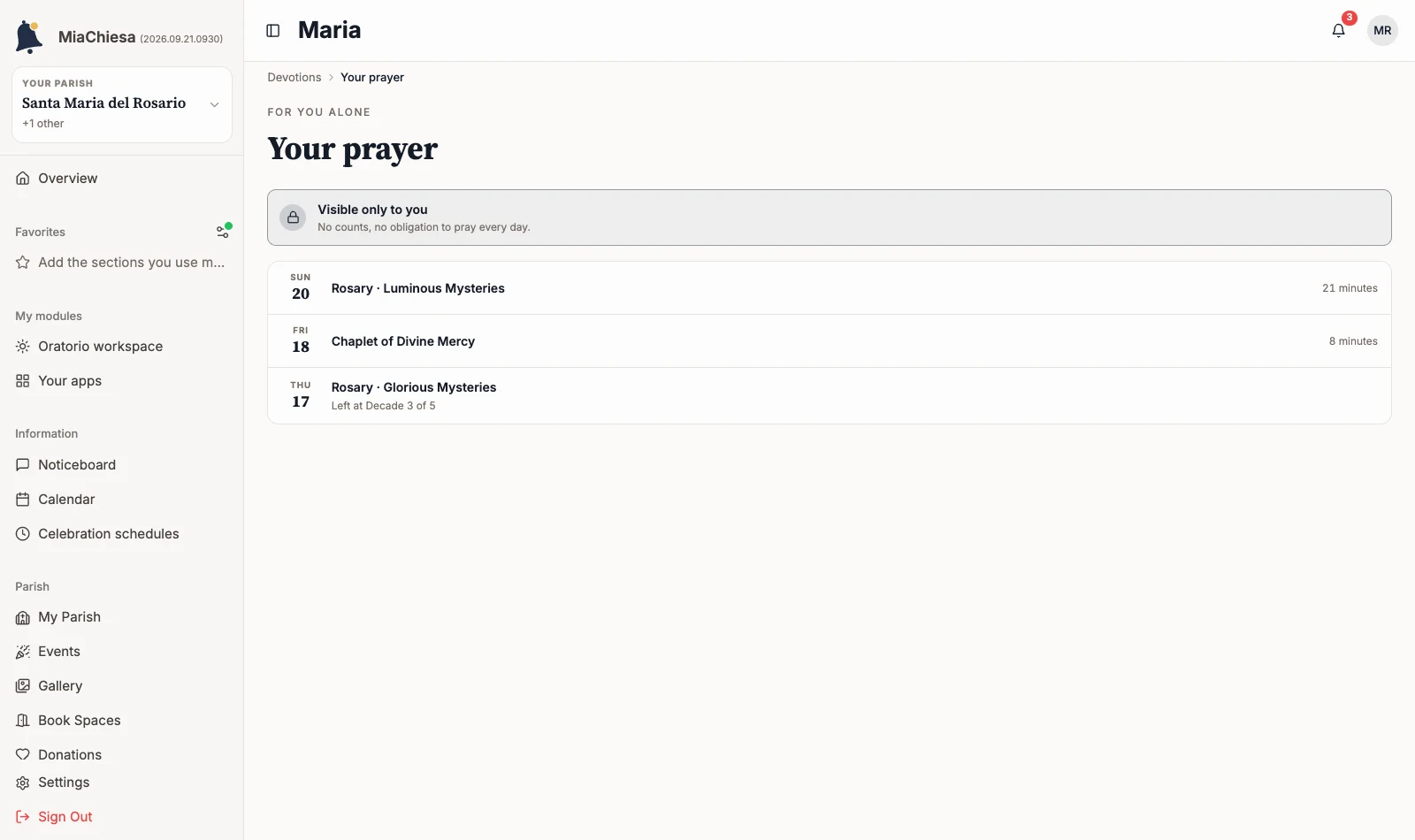 Private diary with Rosary and Chaplet entries