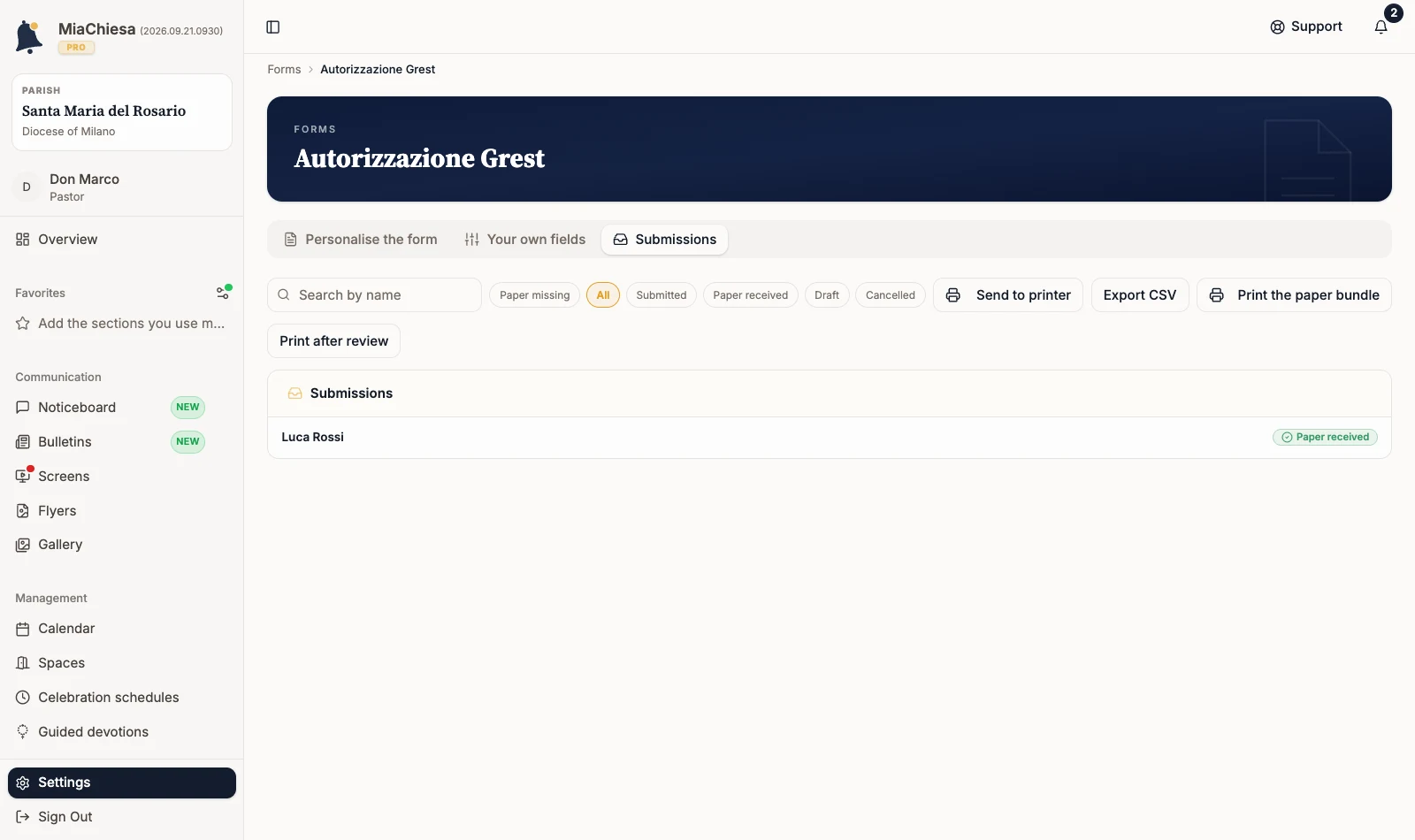 List of form submissions