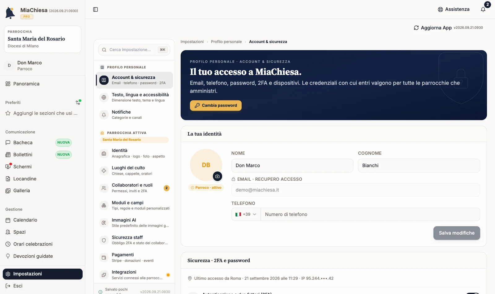 Impostazioni dell’account prima dell’apertura dei dati fiscali