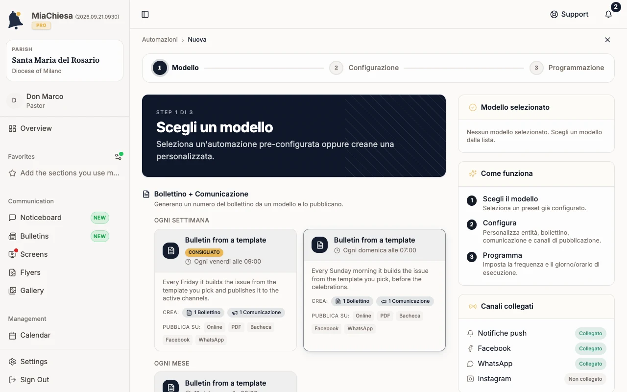 Create workflow wizard at the Italian Scegli un modello step