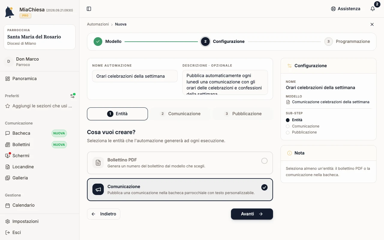 Configurazione dell’automazione con nome precompilato dal modello