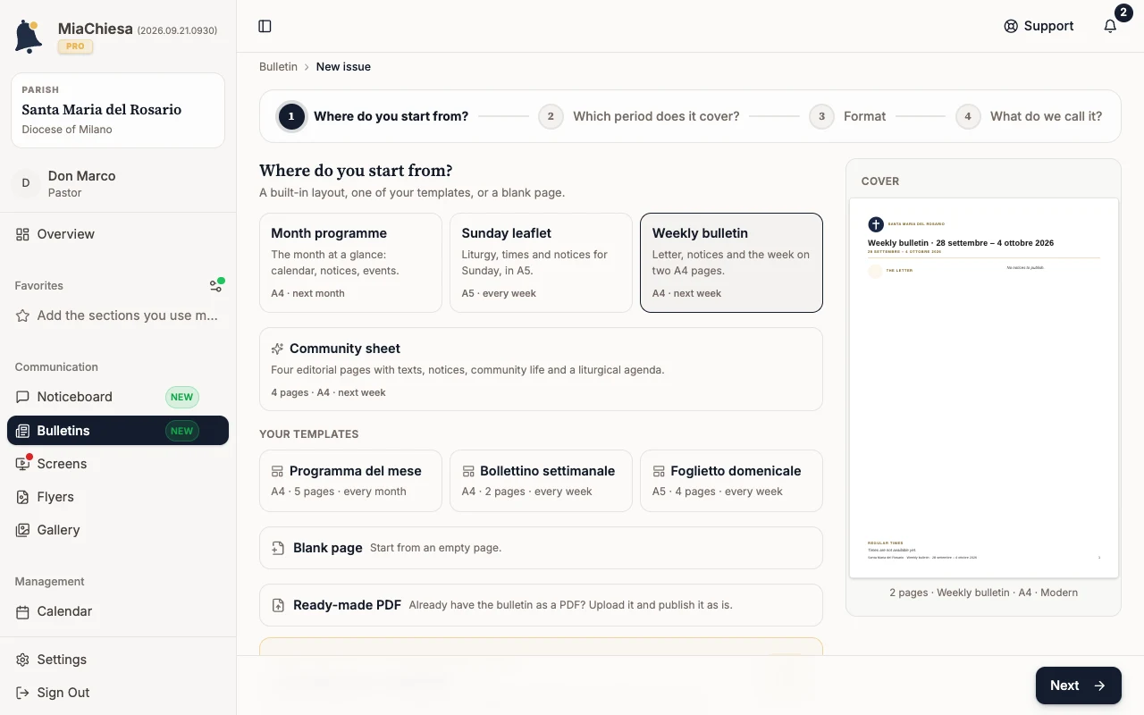 Create the bulletin: Choose a starting point